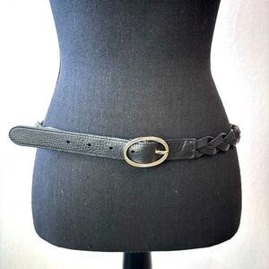 Black Braided Leather Belt with Gold Buckle Unknown Brand